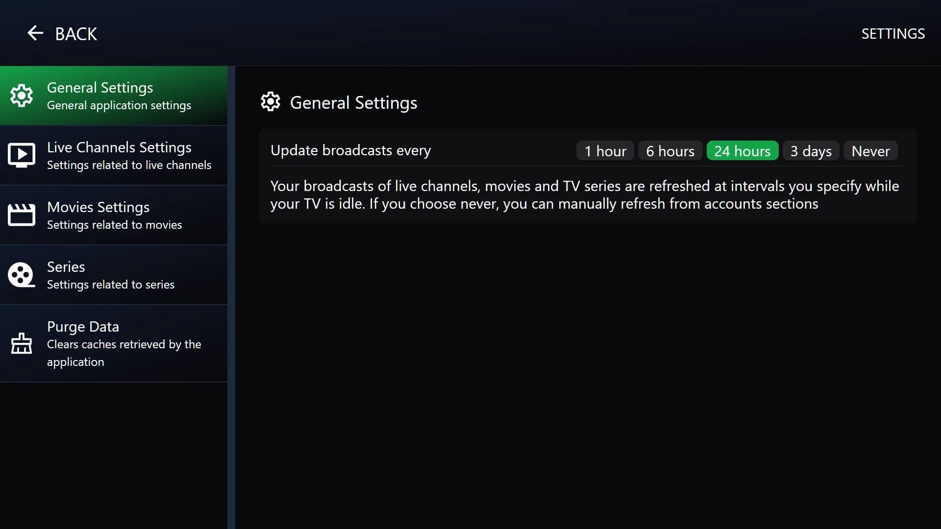 Hit Player settings screen with automatic refresh options